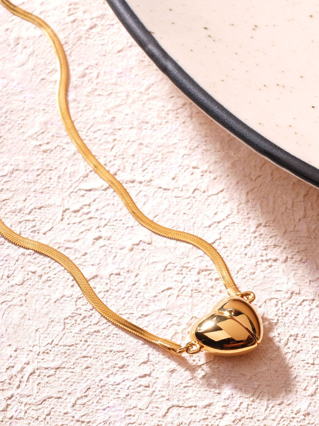 PALMONAS Gold-Plated Stainless Steel Waterproof & Anti-Tarnish Heart Pendant Chain