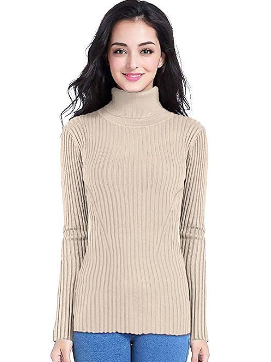 jac fashion Women Solid High Neck Long Sleeves Longline Pullover Sweatshirt