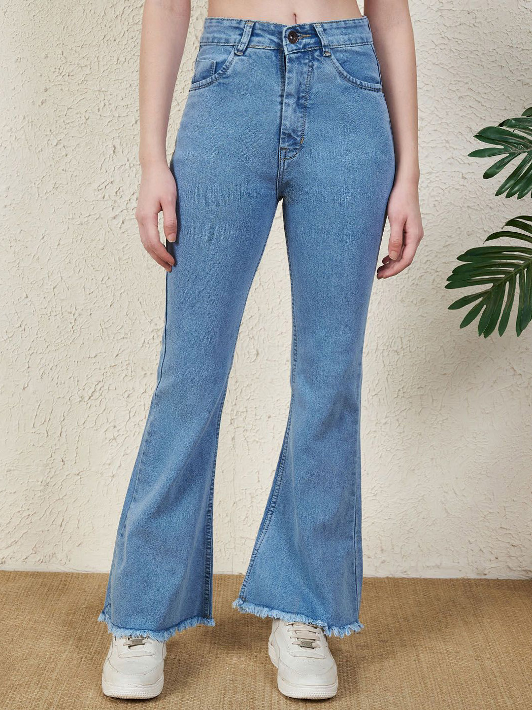 R.Code by The Roadster Life Co. Women Frisky Bootcut High-Rise Frayed Stretchable Jeans