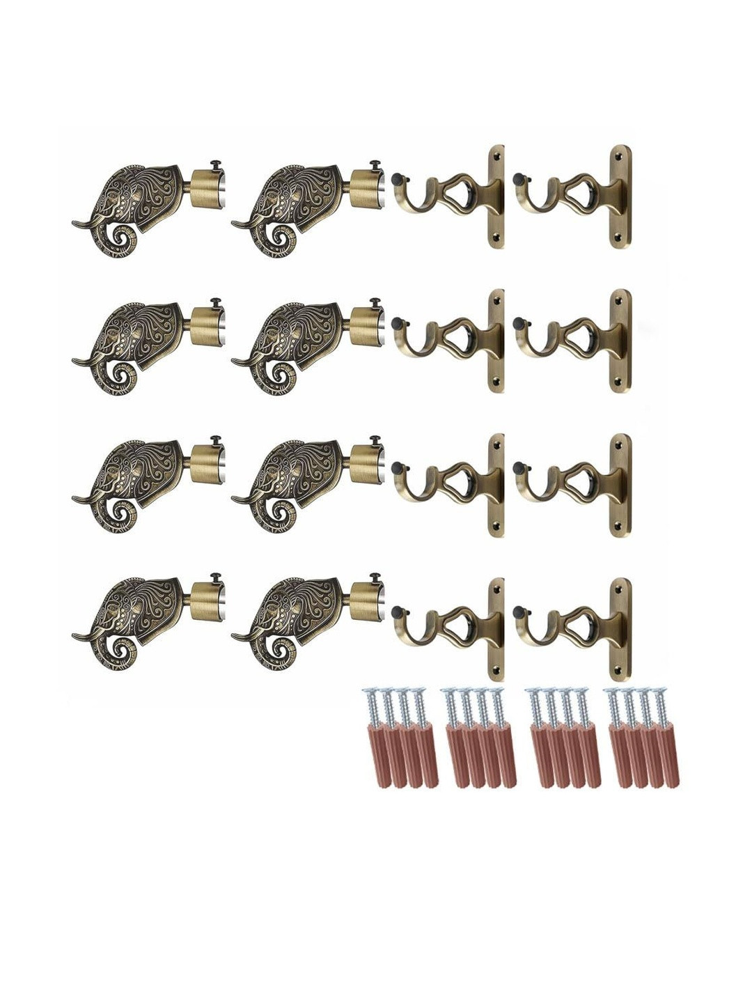 GLOXY 8-Piece Set Rajwada Antique Aluminium Curtain Rod Holders