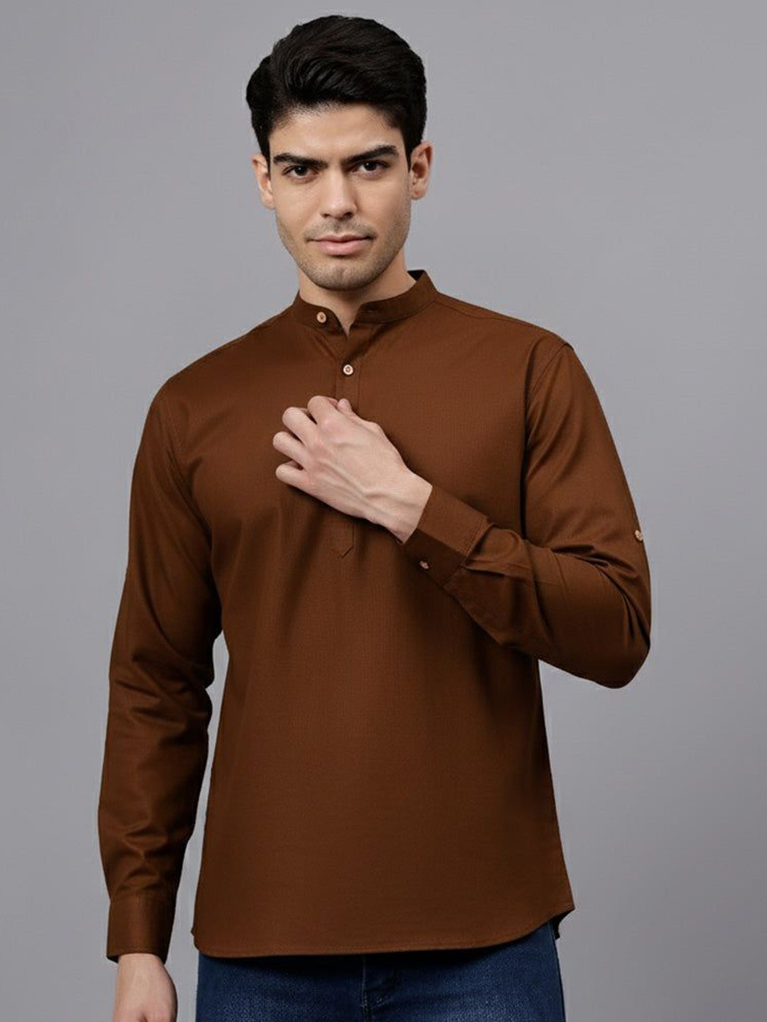 MOHINI CREATION Men Solid Mandarin Collar Thread Work Short Kurta