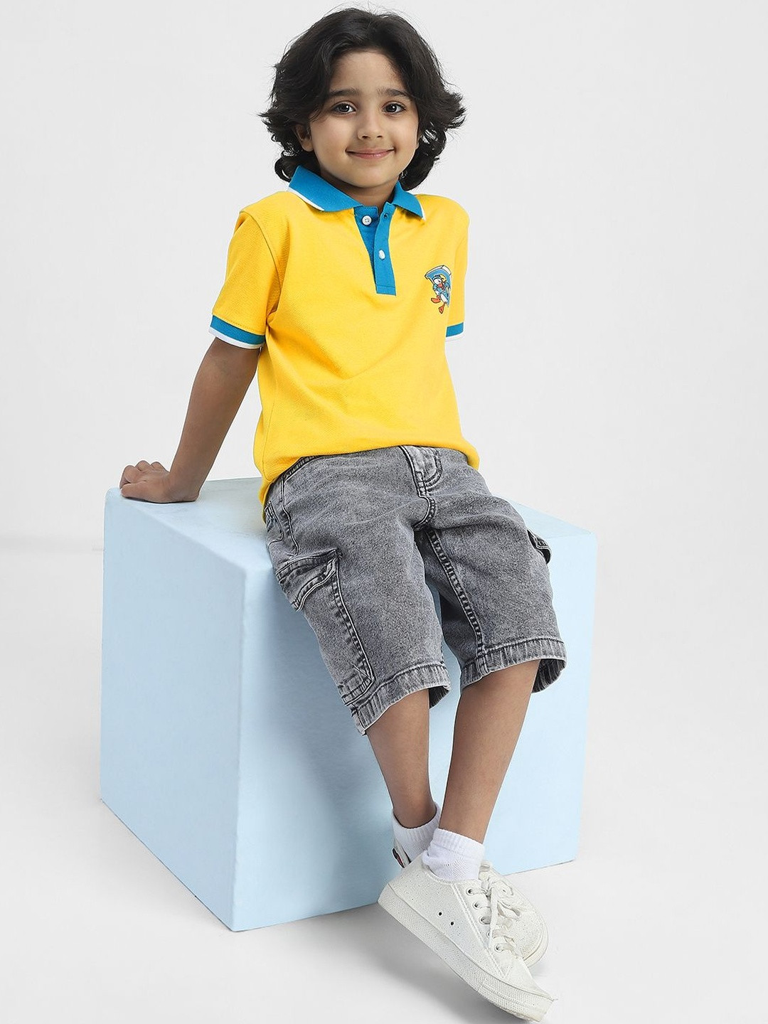 BONKIDS Boys Donald Duck Graphic Printed Polo Collar Cotton T-shirt