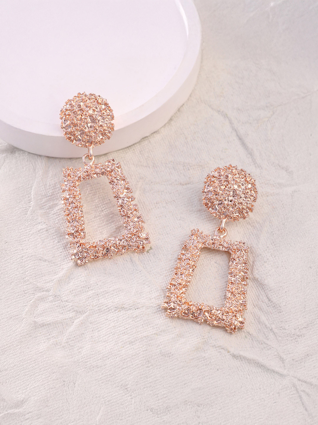 SOHI Rose Gold-Plated Corroded-Quad Drop Earrings