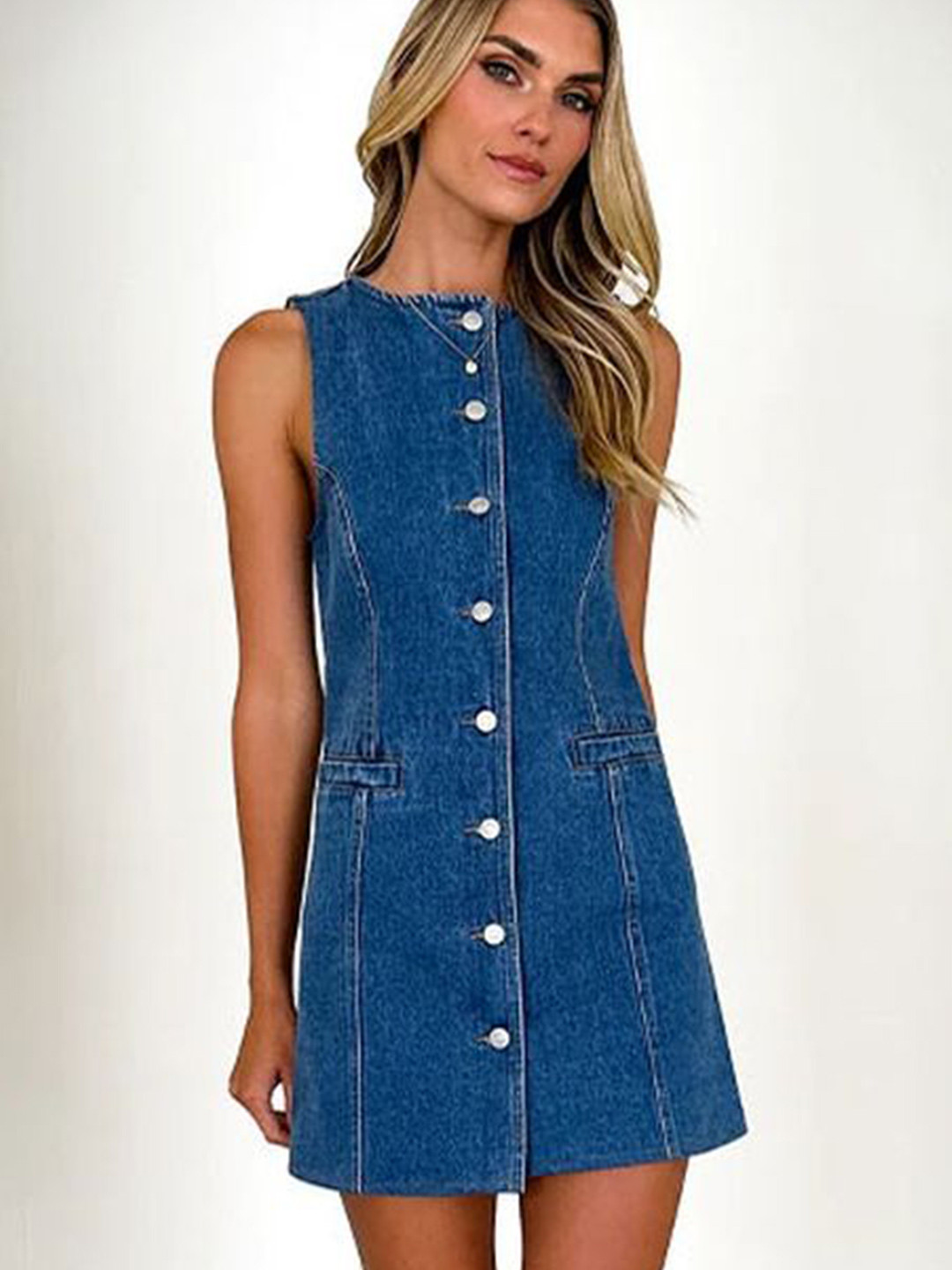 LULU & SKY Women's Boat Neck A-Line Utility Pockets Mini Dress