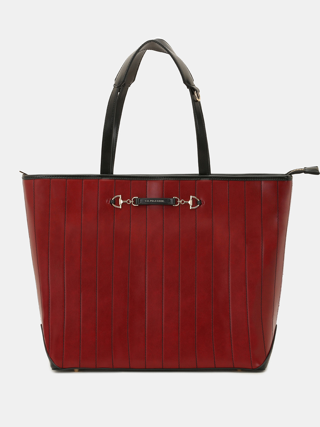 U.S. Polo Assn. Women Bunny Burgundy Striped Office Tote bag