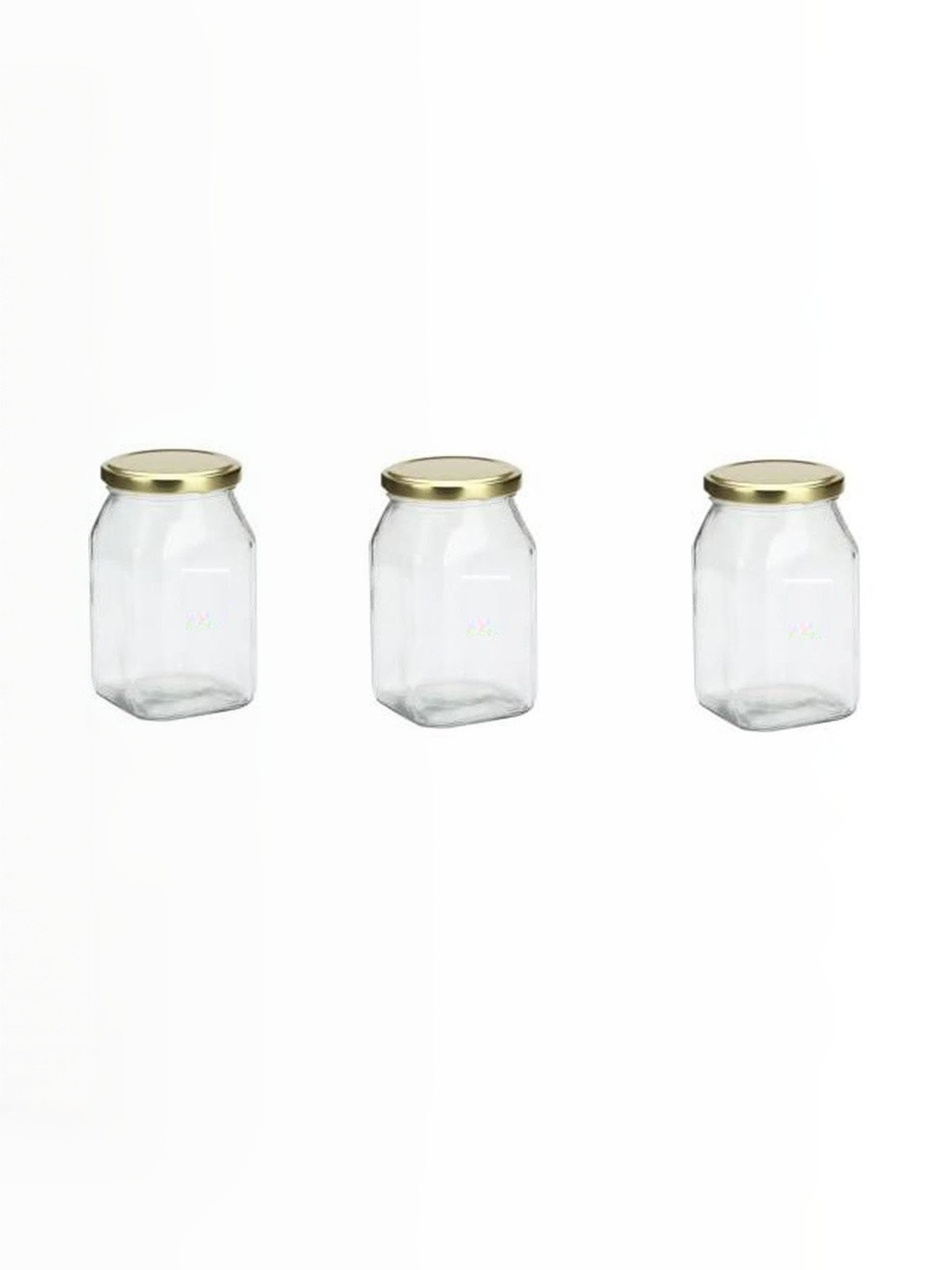 1ST TIME Transparent & Gold Toned 3 Pieces Glass Dishwasher Safe Jar Container 400ml