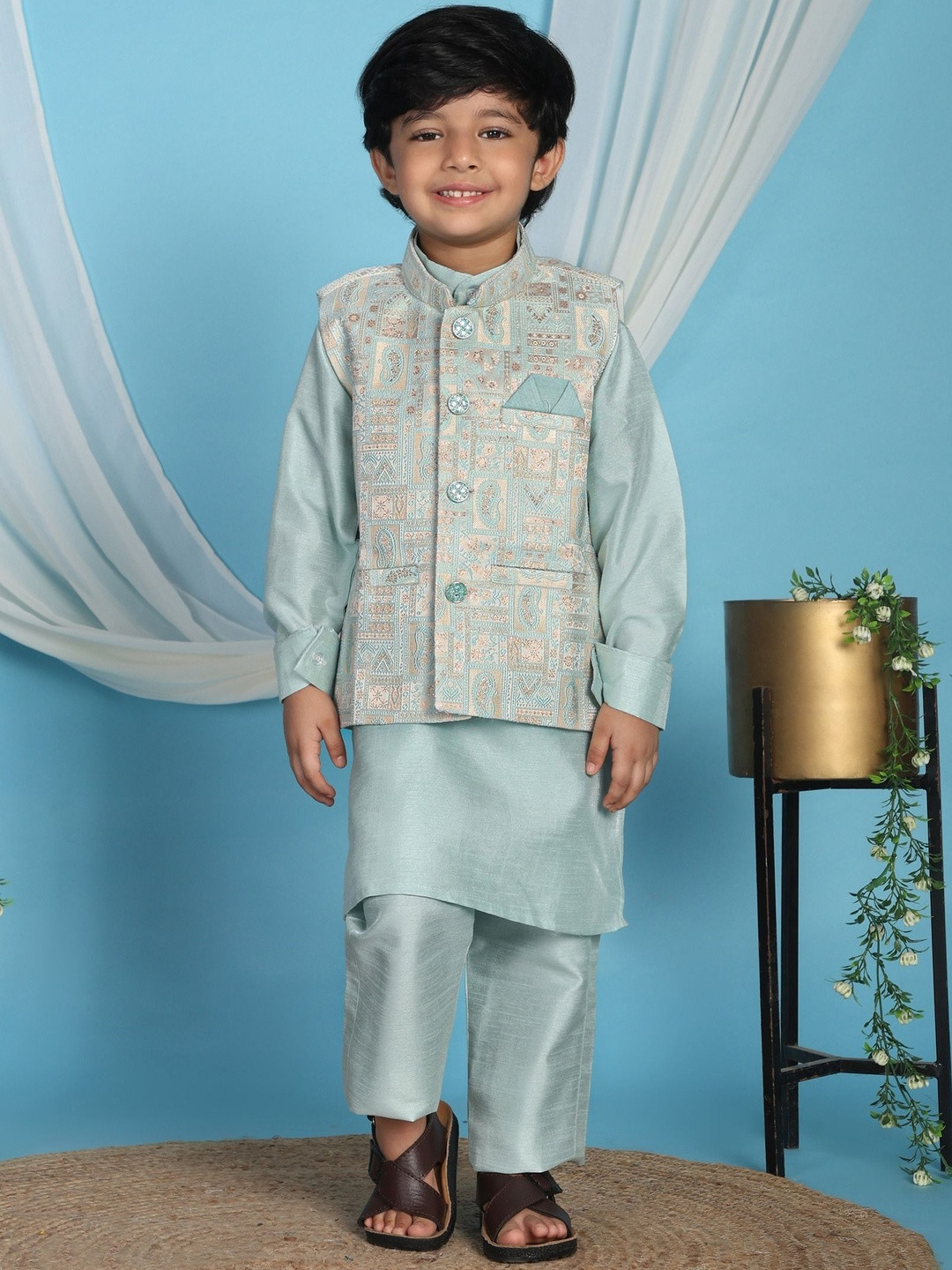 Pro-Ethic STYLE DEVELOPER Boys Knee Length Regular Straight Kurta with Pyjamas