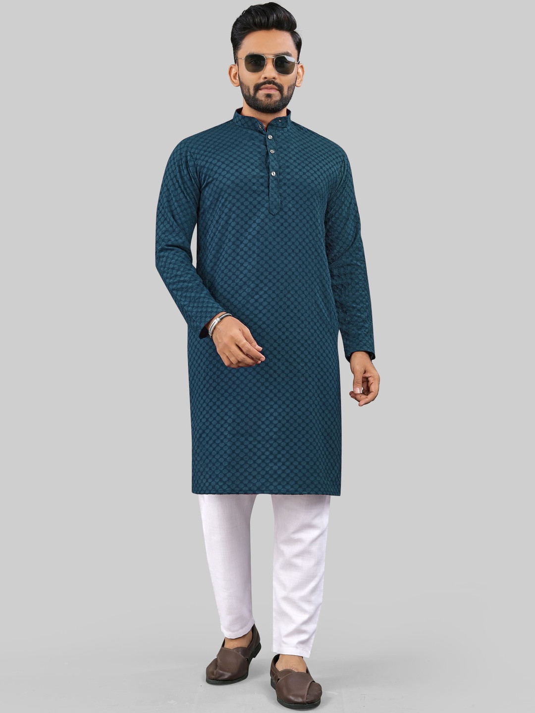 KRIJET Men Printed Polyester Straight Kurta With Pyjamas