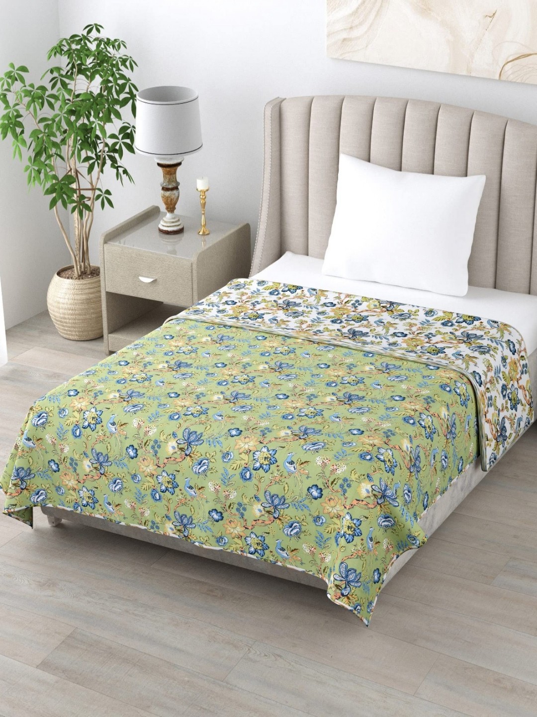 DecorativeDreams Green & Blue Printed Cotton Summer 150 GSM Single Bed Blanket