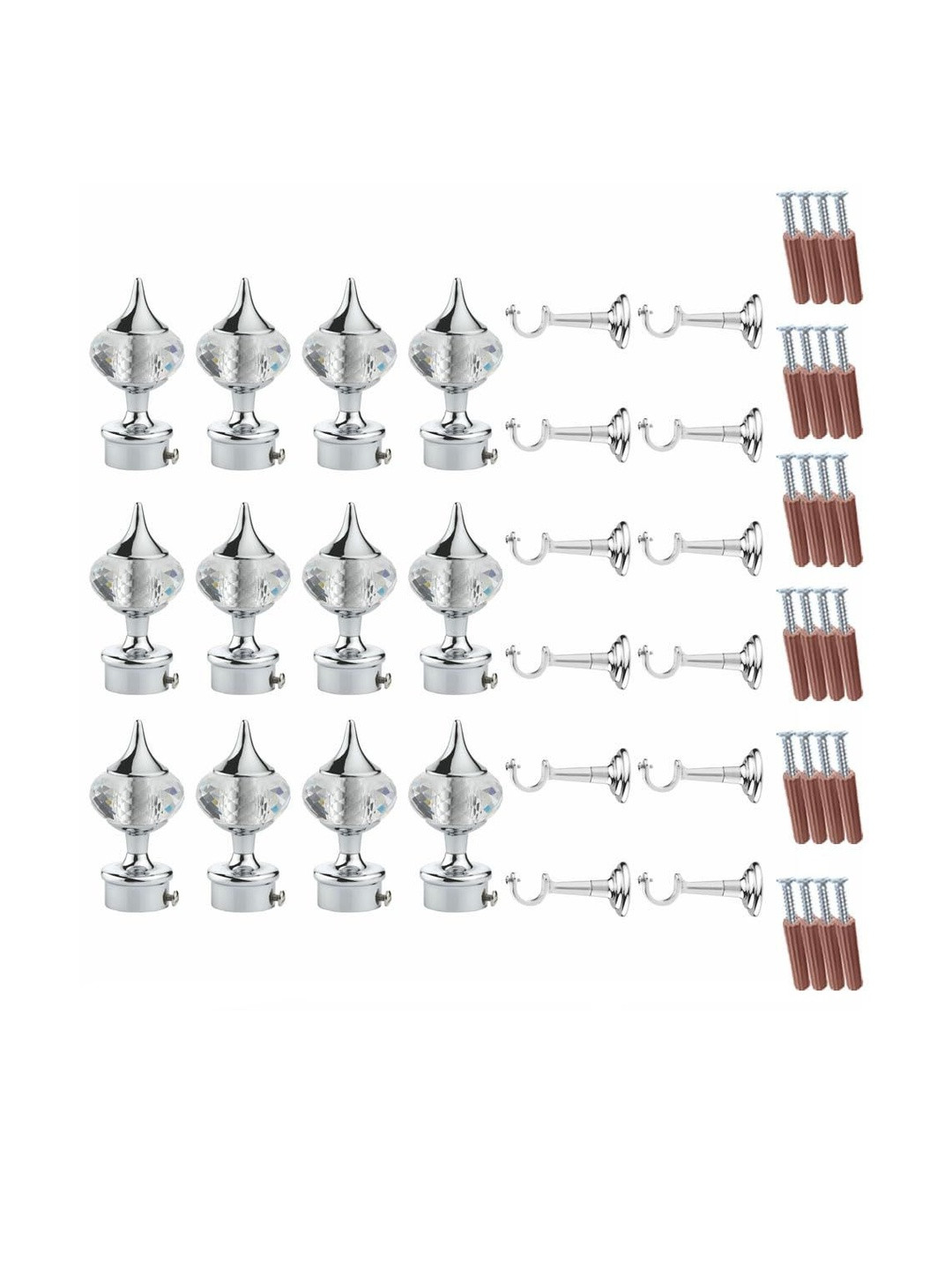 GLOXY Set Of 12 Aluminium Single Diamond Knobs Curtain Brackets With Support Fittings