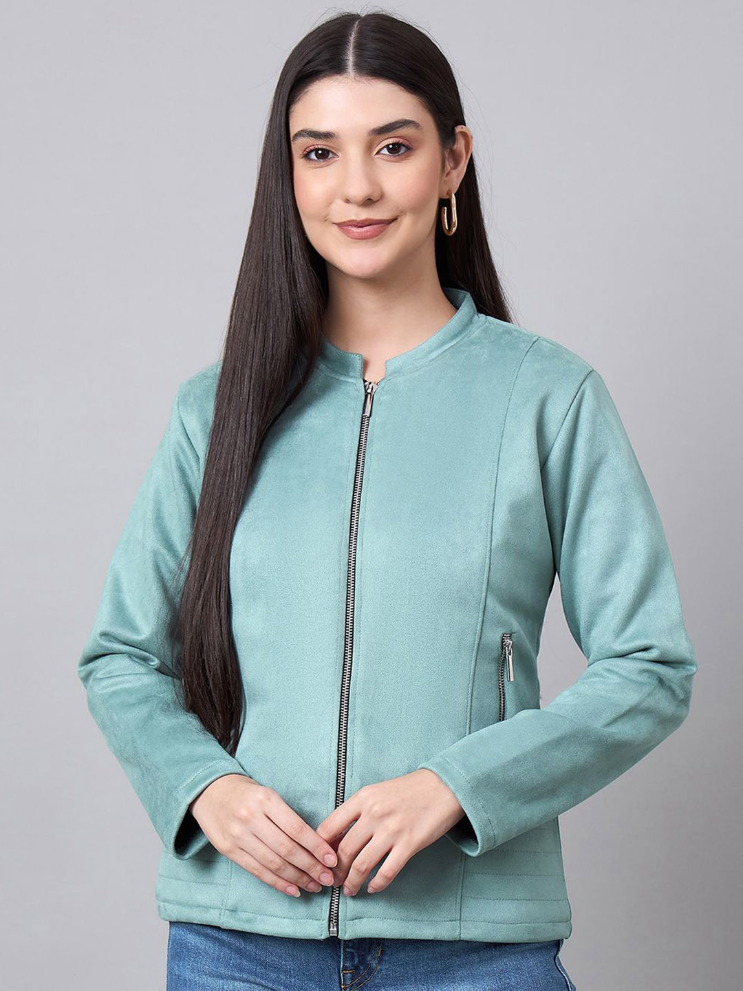 Spink Mandarin Collar Suede Lightweight Biker Jacket