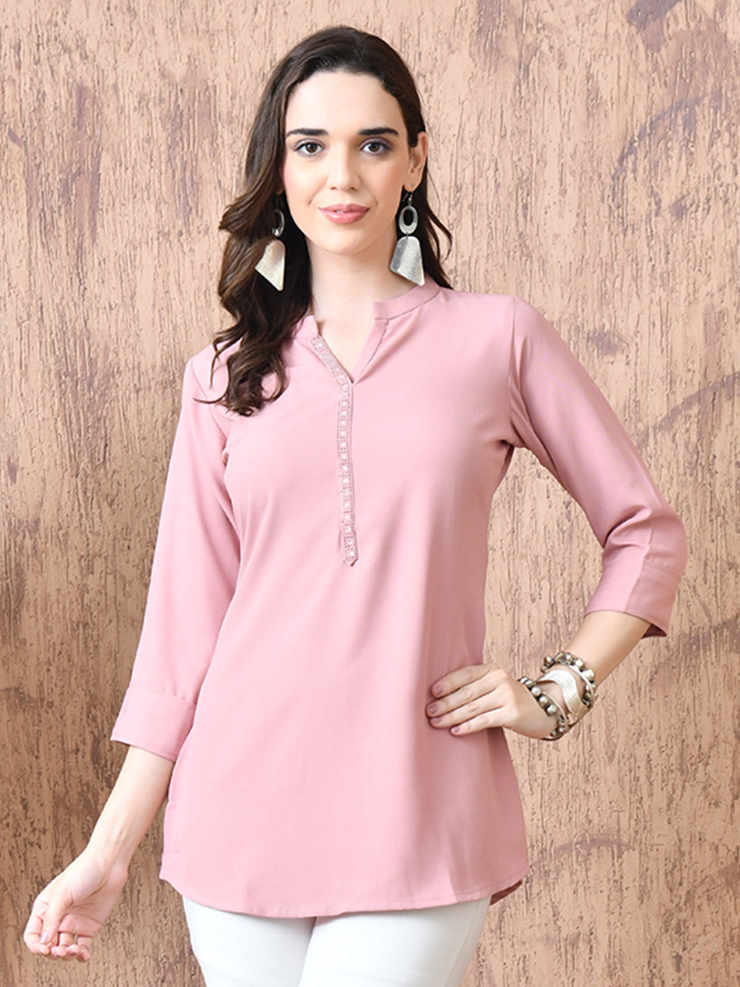 Nioni Mandarin Collar Embellished Tunic