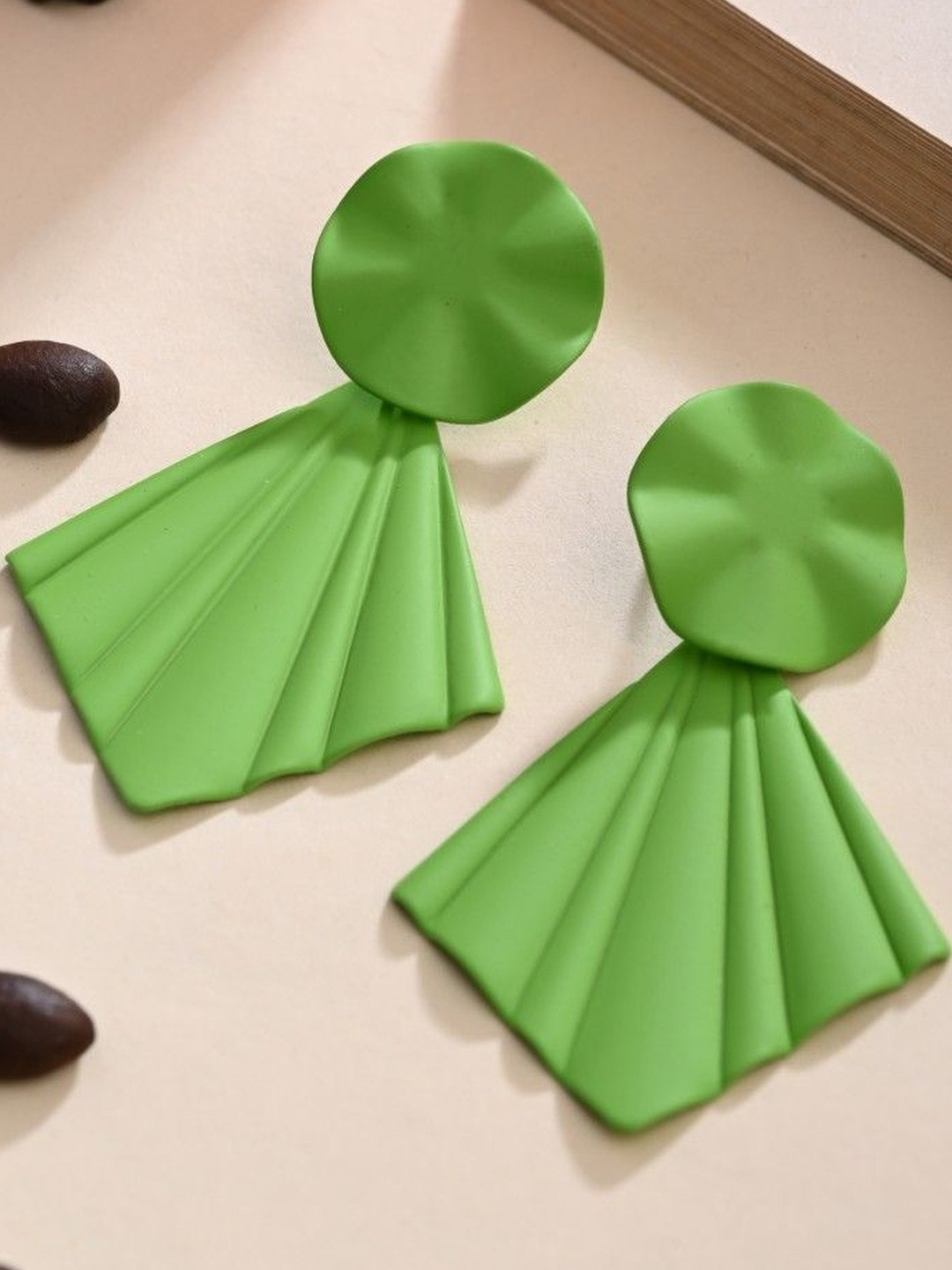 Reenisaa Gold Plated Geometric Shaped Petal Pop Fan Drop Earrings