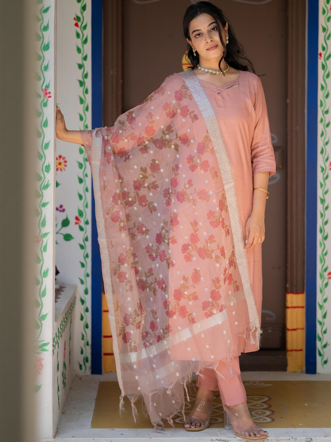 Brand Hill Women V-Neck Regular Straight Calf Length Kurta Set