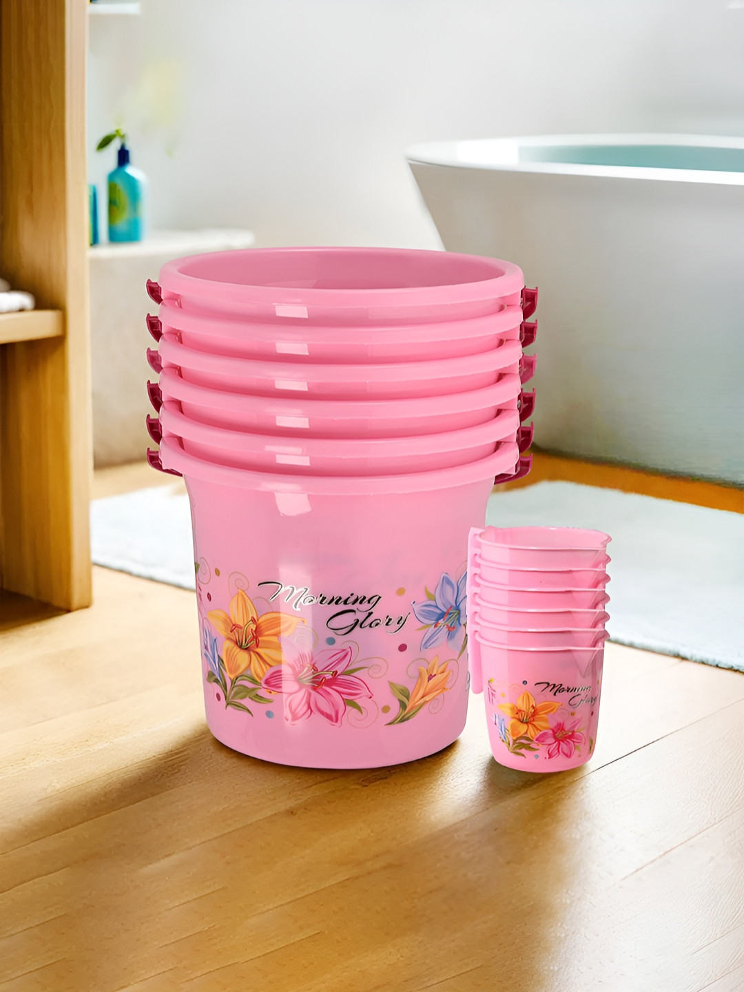 Aura Blue & Pink 12 Pieces Floral Printed  Bathroom Combo Sets