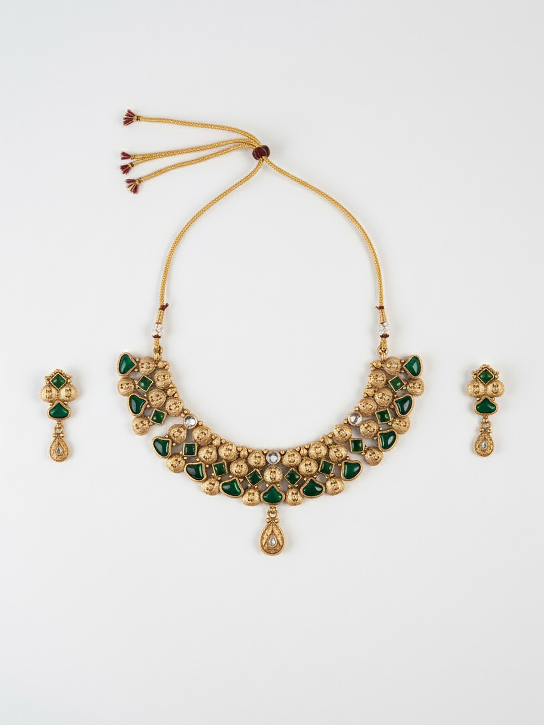 SOLLIGHT Gold-Plated Emerald-Studded Necklace With Earrings