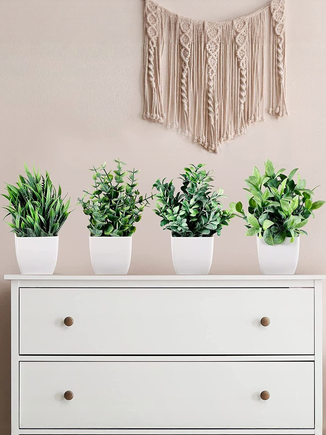 Dekorly Set Of 3 Non-Hanging Green Plastic Artificial Flowers & Plants with Pot