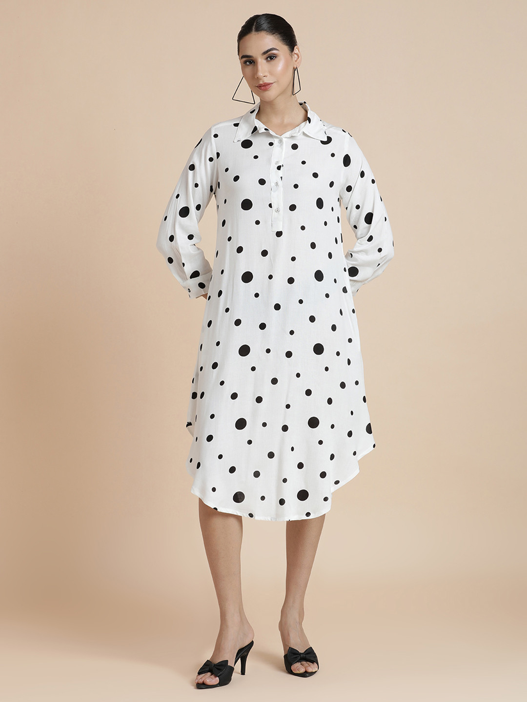 BLACK & BLAH BLAH Women Polka Dot Print Shirt Midi Dress