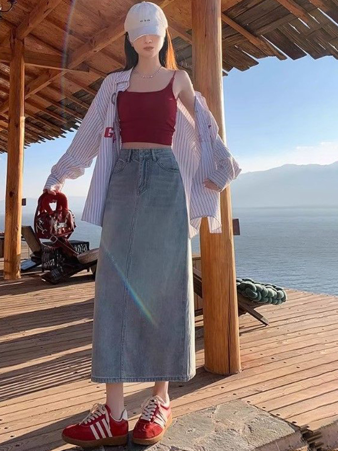 StyleCast Women Washed Cotton Back-Slit A-Line Midi Skirt