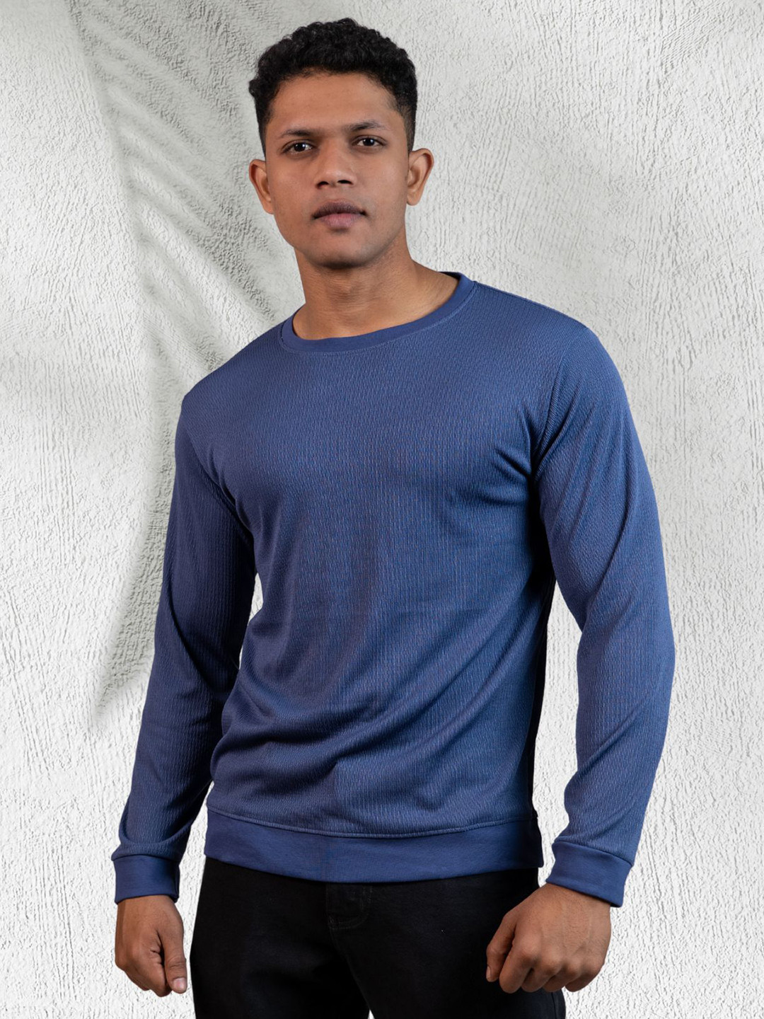 LYNX Men Self Design Round Neck Long Sleeves Cotton Sweatshirt