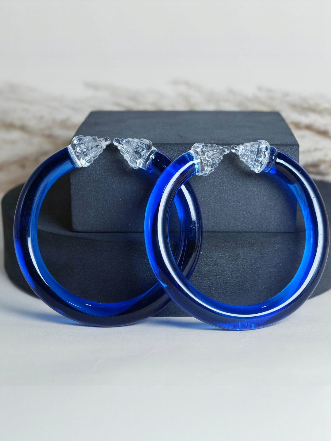 THE GOLDEN CASCADE Women Set Of 2 Blue Glass Bangles