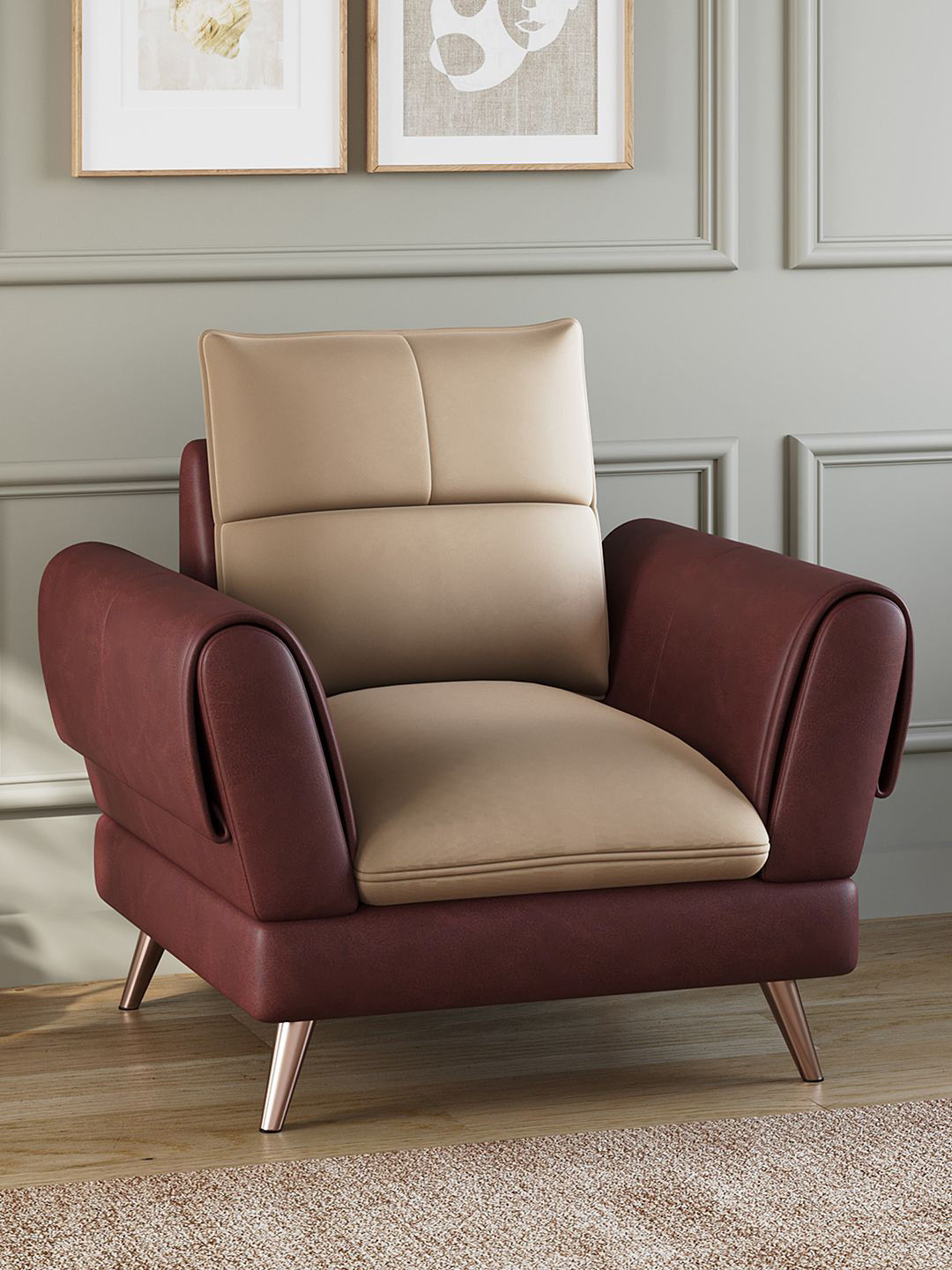 ARRA Magenta & Beige 1 Seater Designer Leatherette Sofa