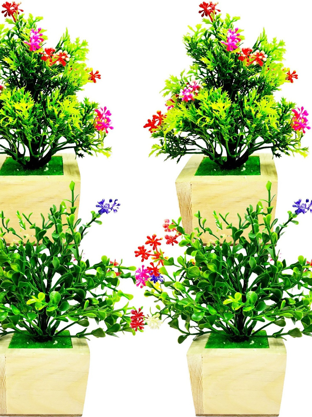 Dekorly Beige And Purple 4 Pieces Artificial Plants With Pot