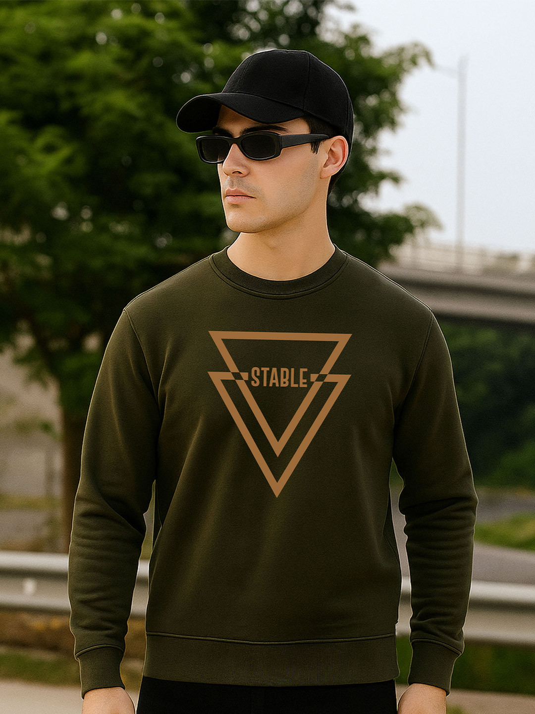 Moda Rapido Men Olive Graphic Printed Sweatshirts