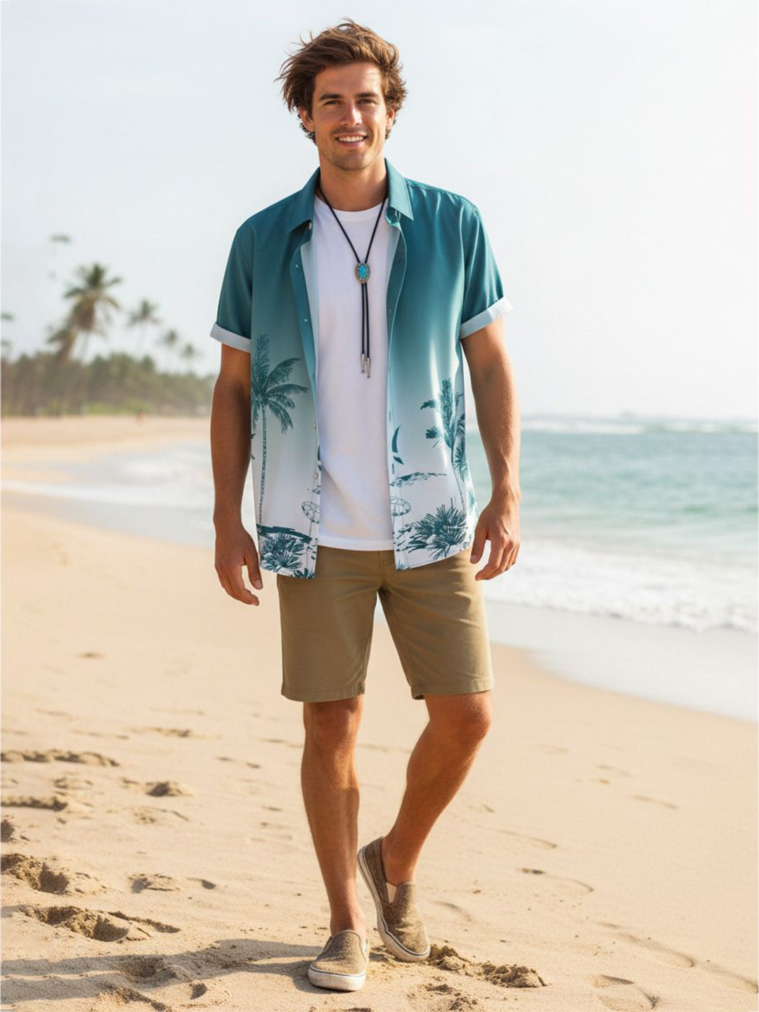 JENSI ENTERPRISE Tropical Printed Spread Collar Roll-Up Sleeves Shirt