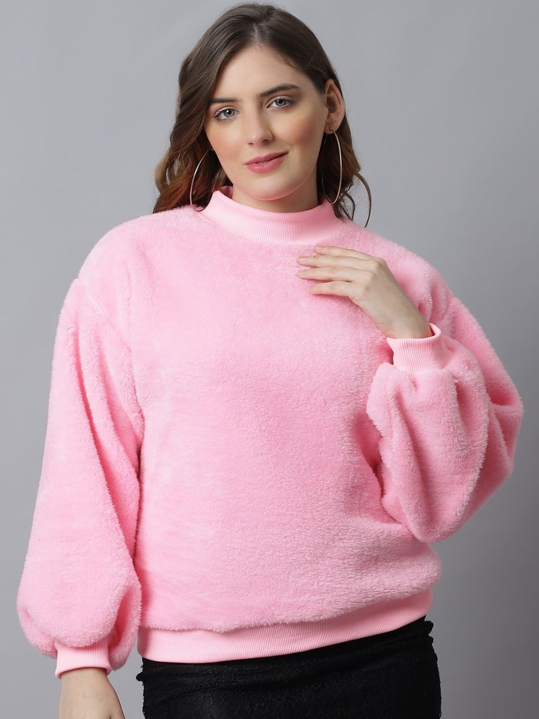 CORSICA Women Pink Solid faux fur Sweater