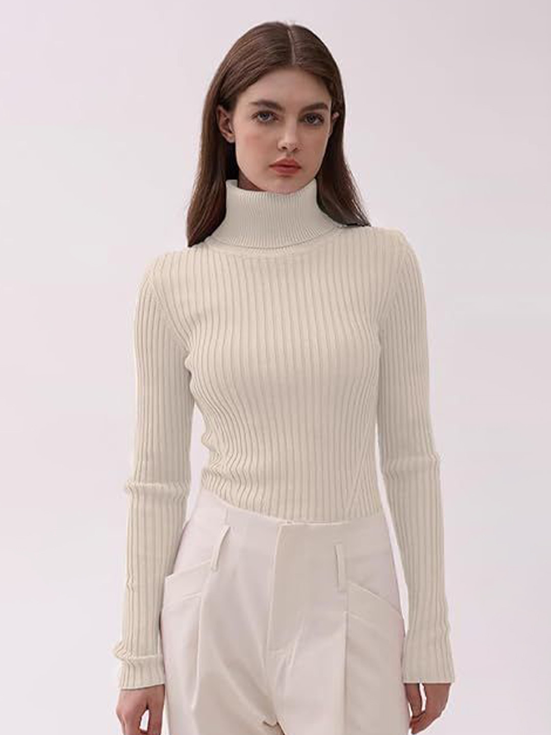 SHINERFIT Women Self Design High Neck Sweatshirt