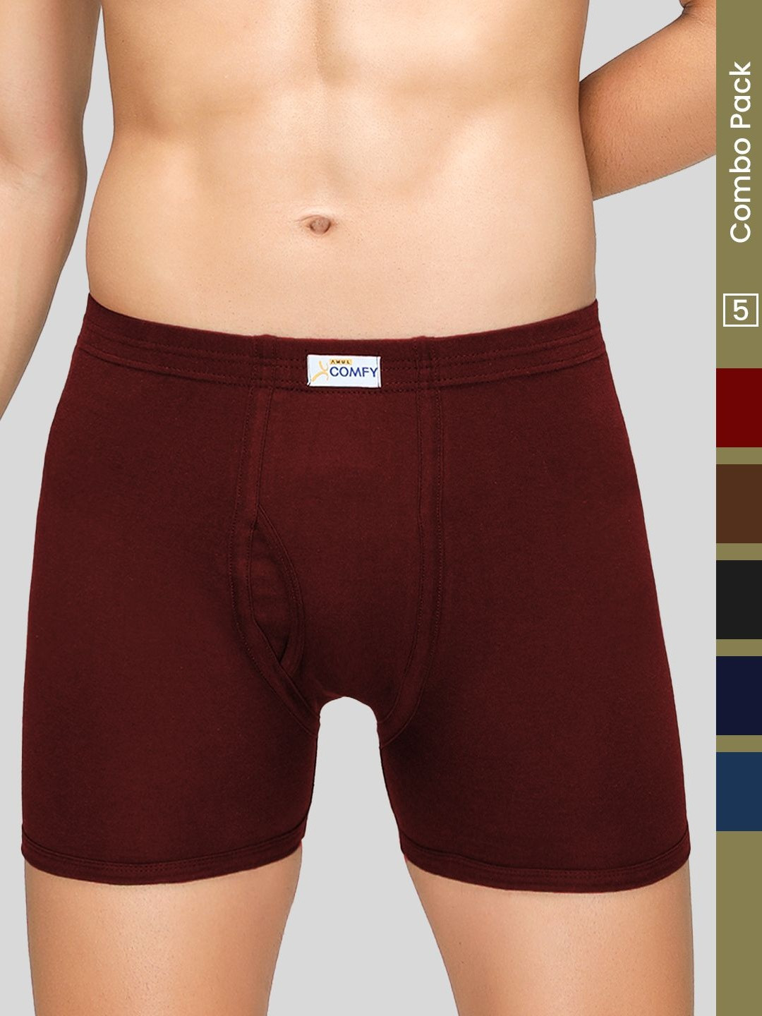 Amul Comfy Men Multi Colored Pack of 5 Plain Cotton Trunk