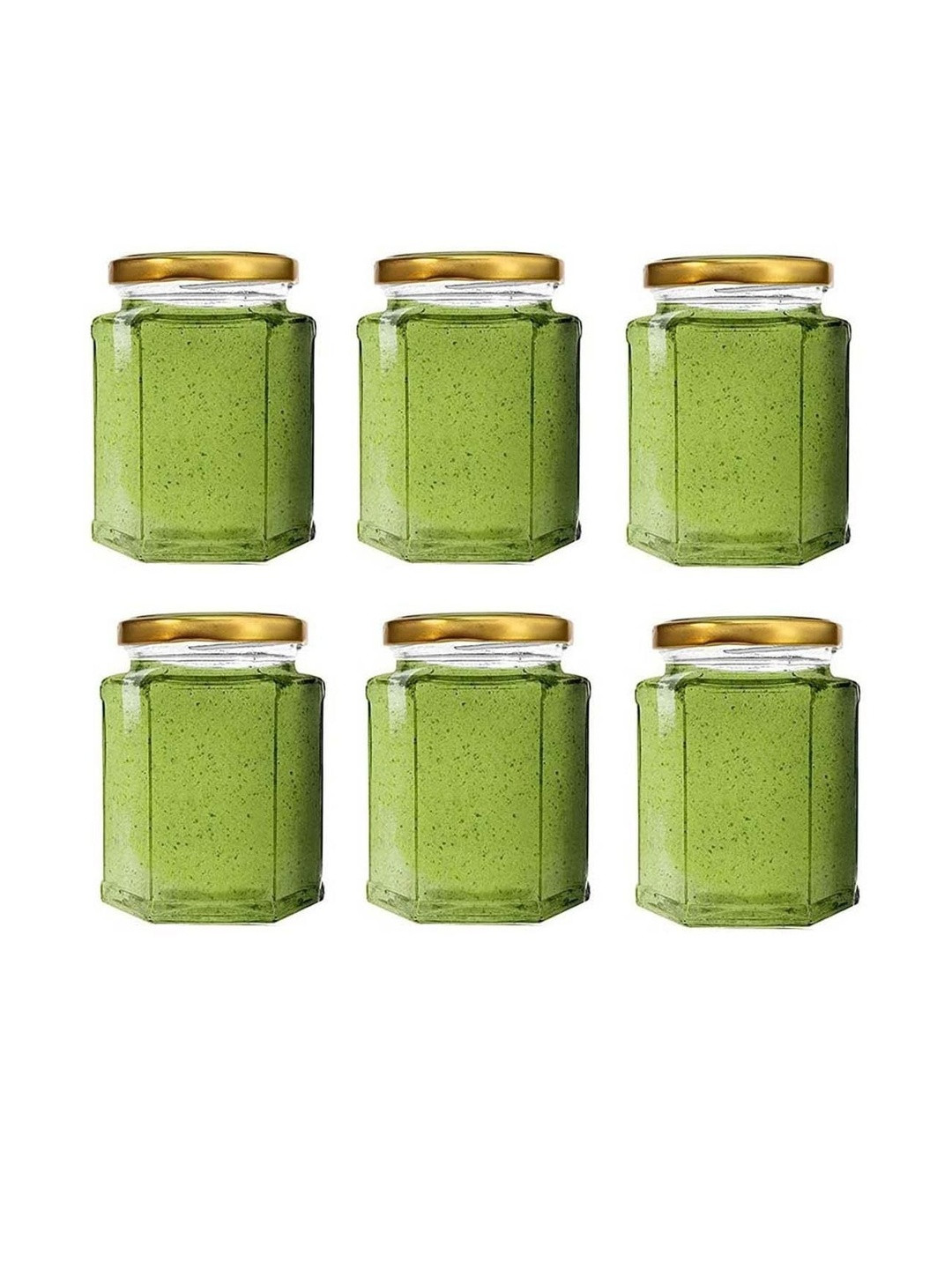 1ST TIME Transparent & Gold Toned 6 Pieces Glass Dishwasher Safe Jar Containers