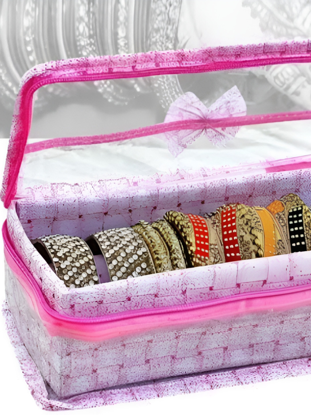 DECOM INDUSTRIES Pink 5 Rod Bangle Box Jewellery Organiser