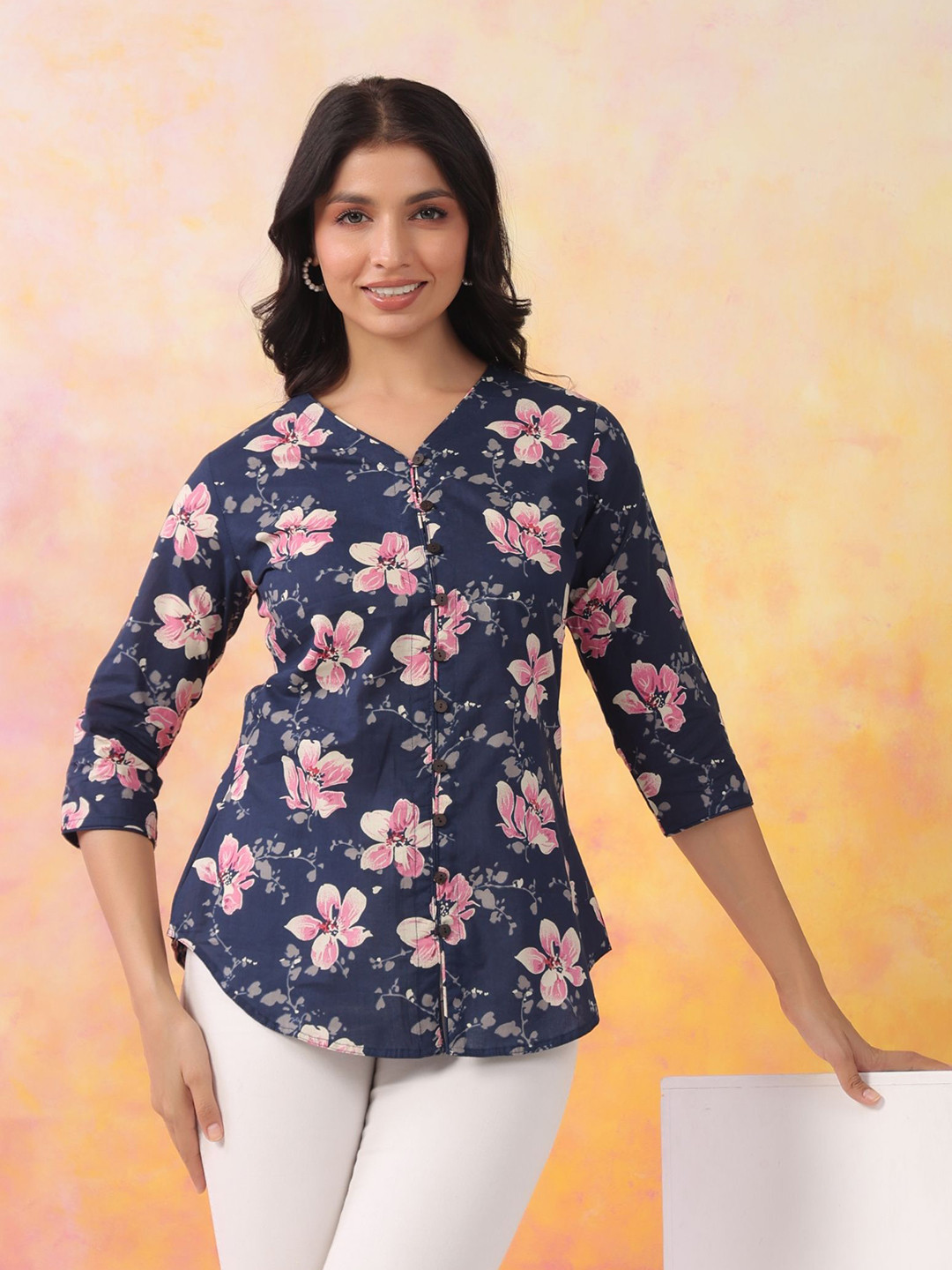 ANUKRITIBYNIDHIFASHION Women Foral Print Cotton Top