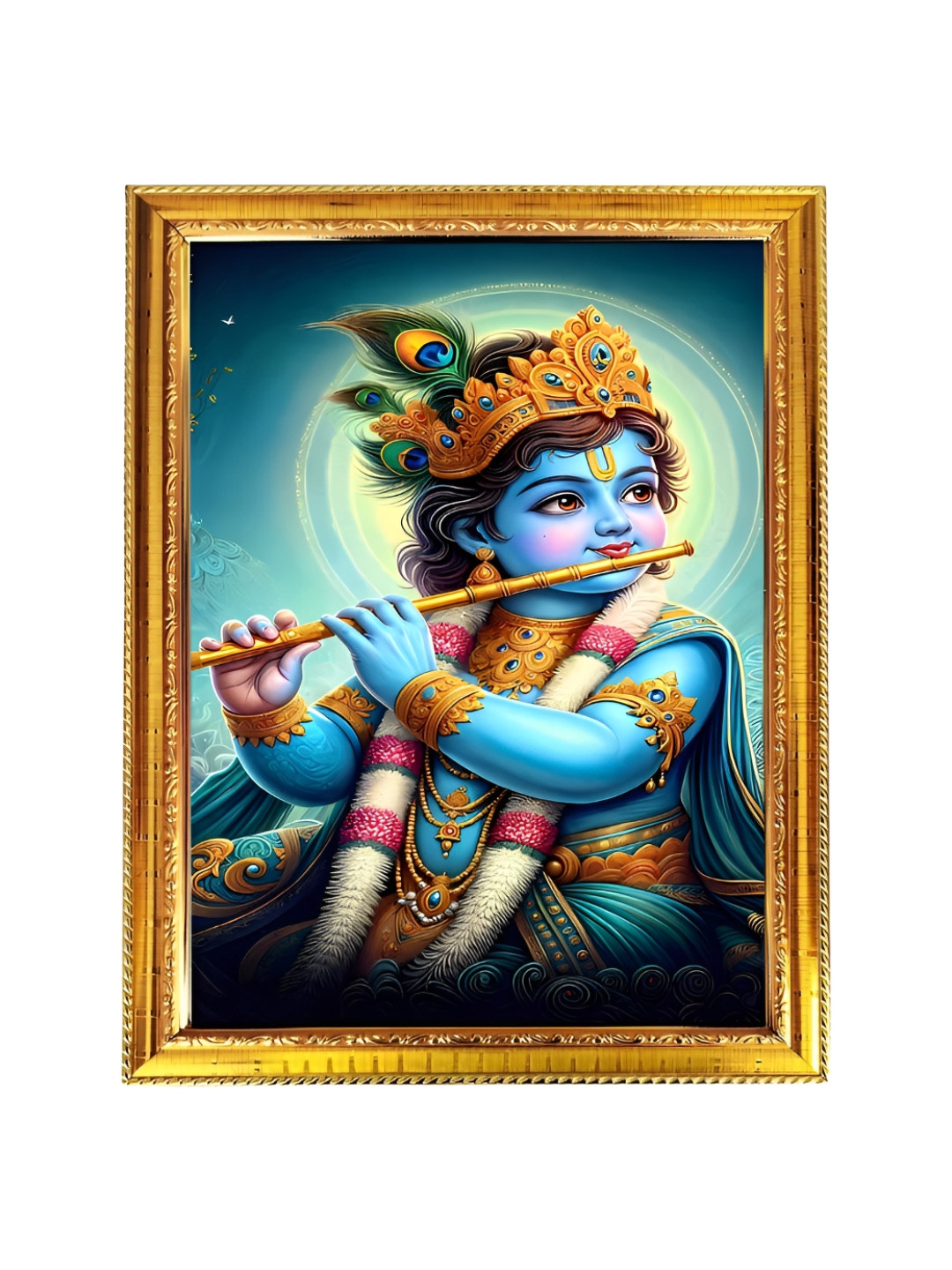 blinkart Blue & Green Lord Krishna Printed Wall Art