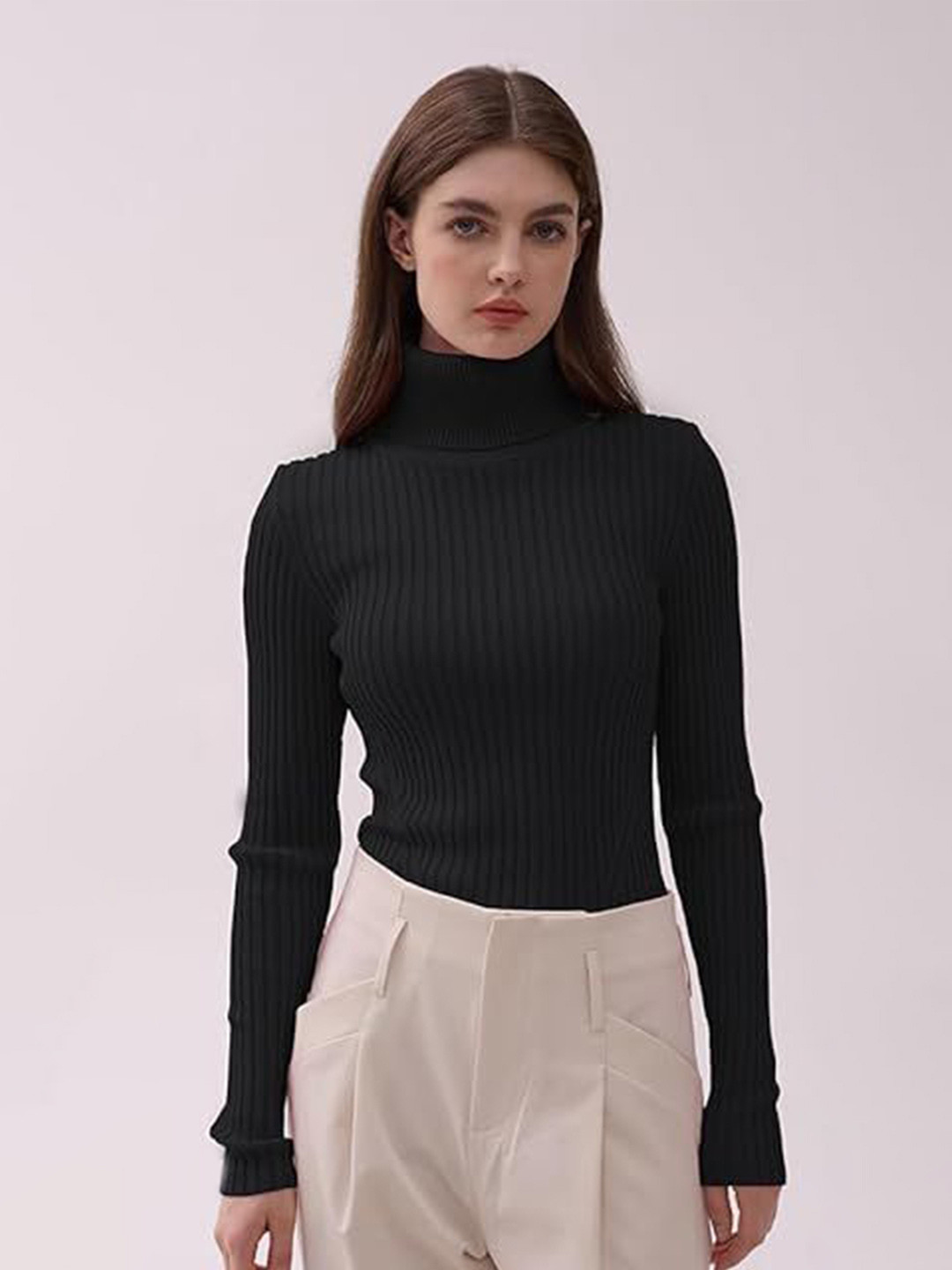 BISAL Women Solid Turtle Neck Full Sleeves Pullover Sweatshirt