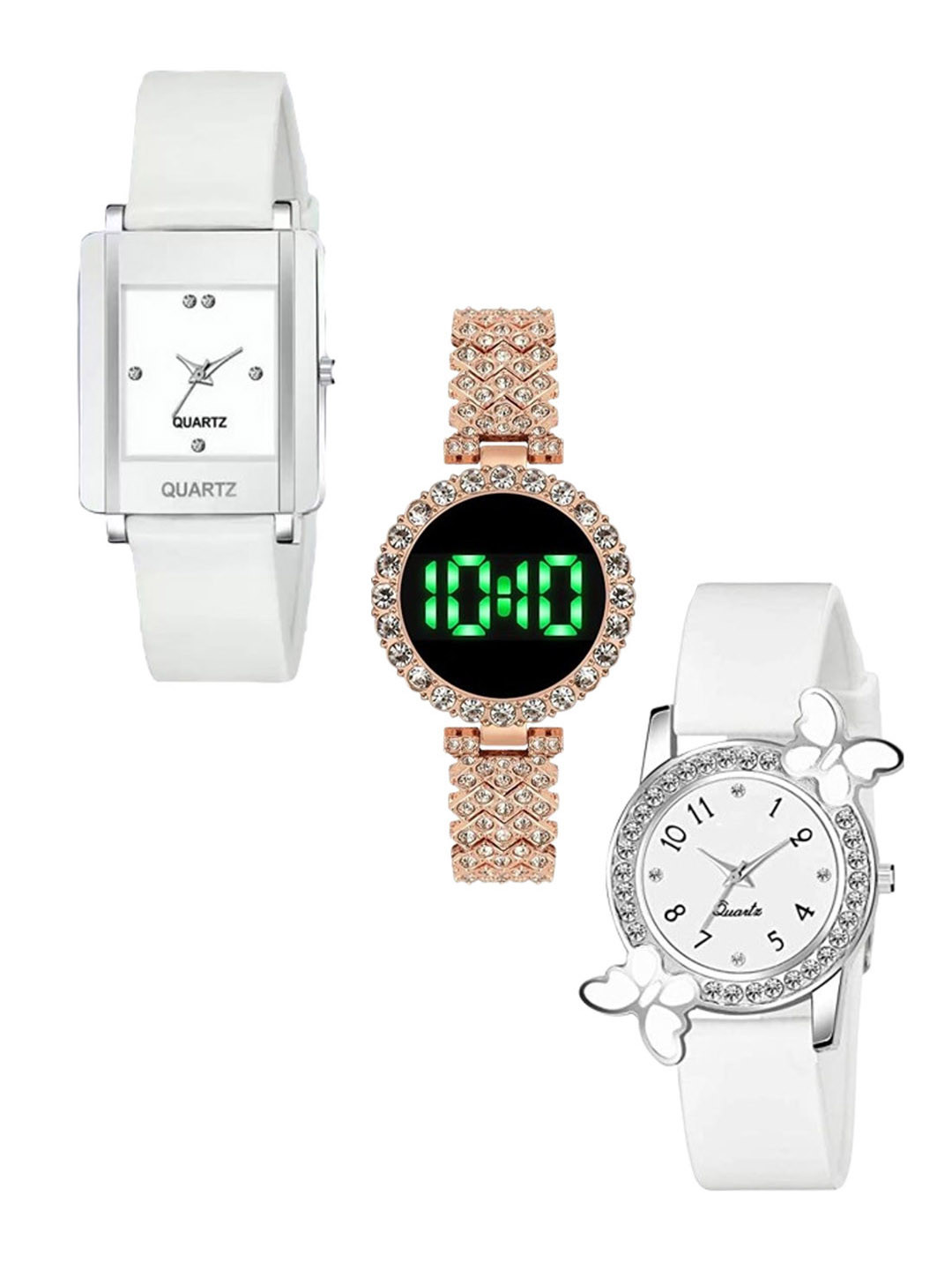 THE SHOPOHOLIC Women Pack of 3 Bracelet Style Straps Analogue Watch TR-K-BF-WHITE