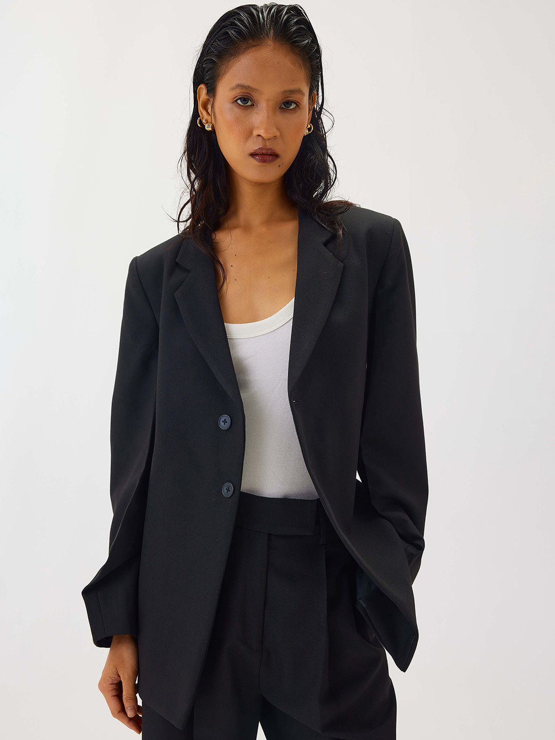 Shop Staple Women Tailored Fit Notched Lapel Long Sleeves Blazer with Back Cinching Detail