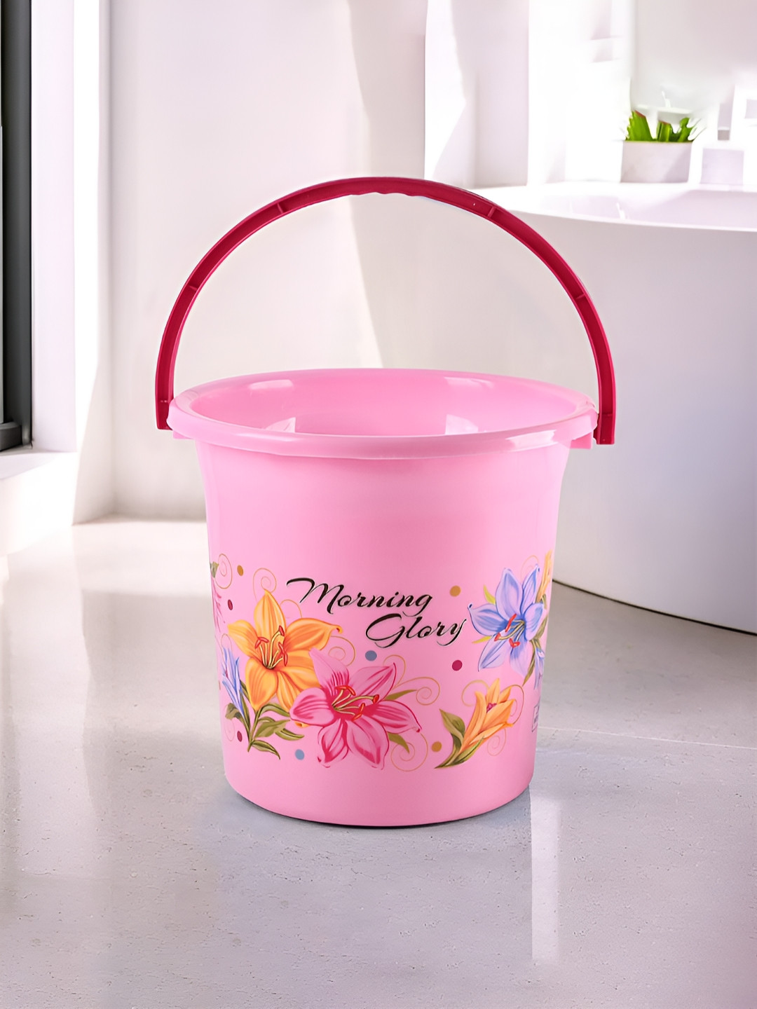 Aura Pink & Green Floral Printed Water Bucket