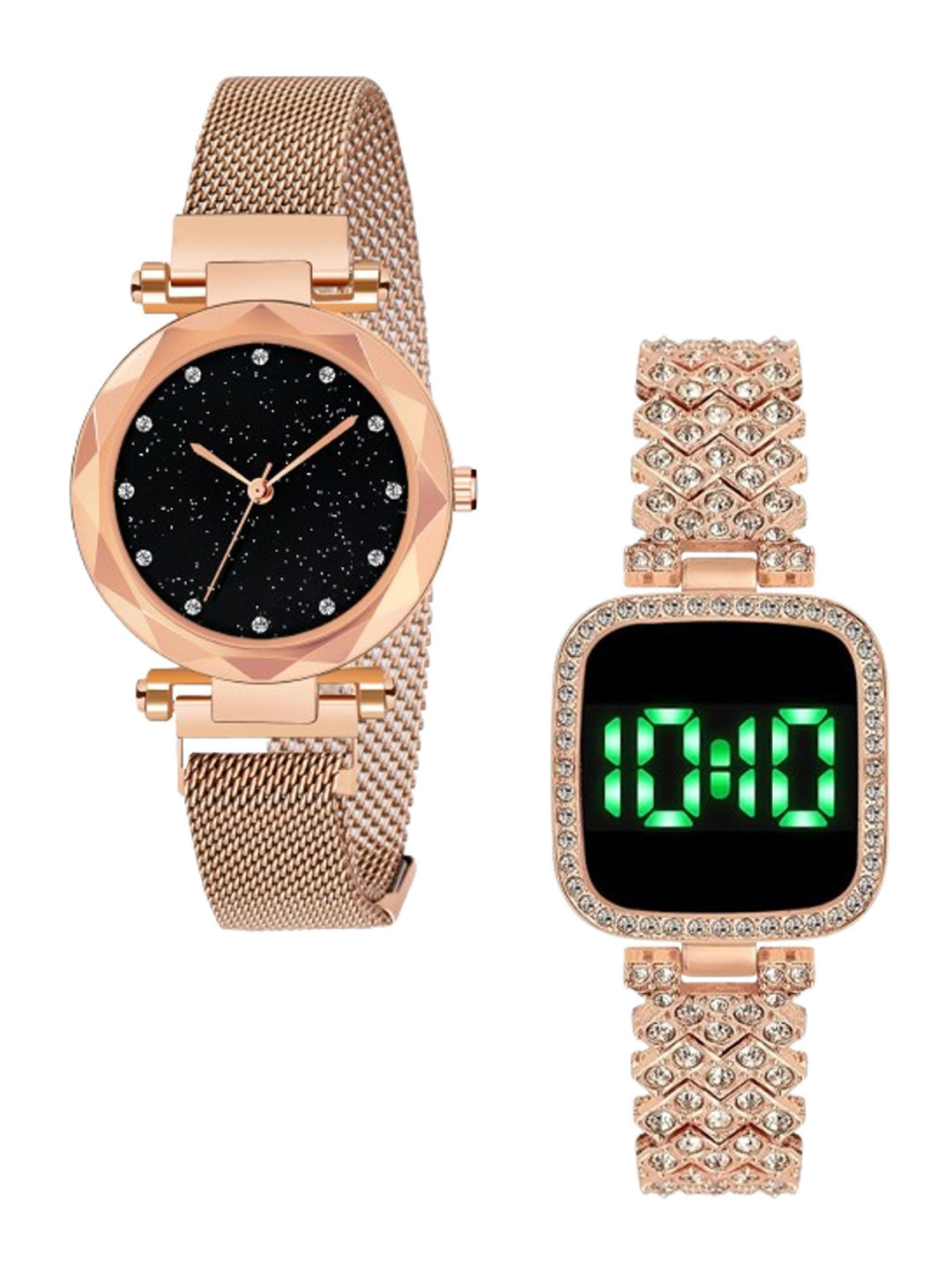 THE SHOPOHOLIC Girls Pack Of 2 Stainless Steel Bracelet Style Straps Analogue Watch C12-TS