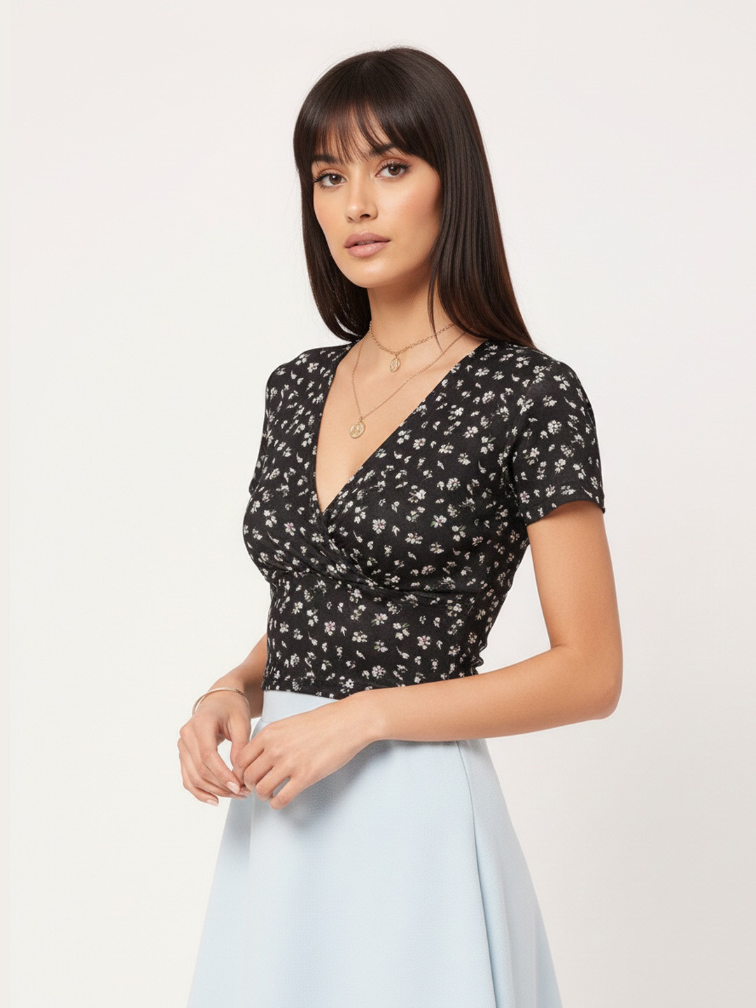DressBerry Flower Child Essentials Printed Wrap Crop Top