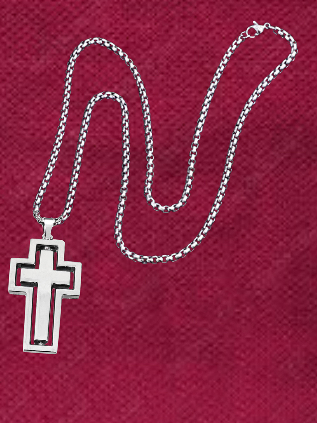 THE MEN GIFT Rhodium-Plated Rotatable Cross Pendant With Chain