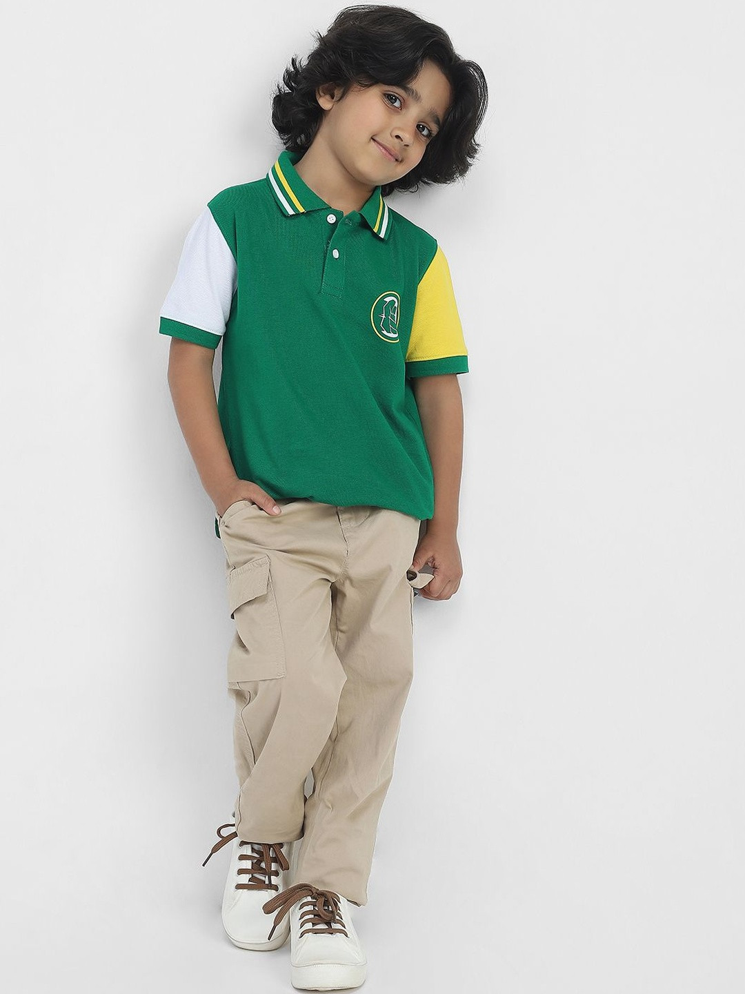 BONKIDS Boys Colourblocked Polo Collar Cotton T-shirt