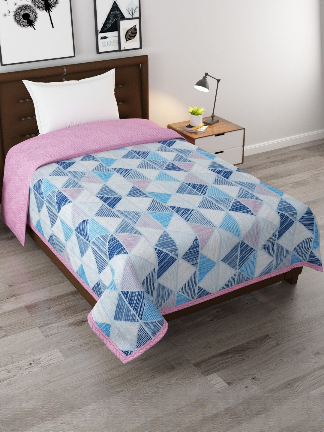 FURNOFY Blue Checked Woollen 150 GSM Single Bed Blankets