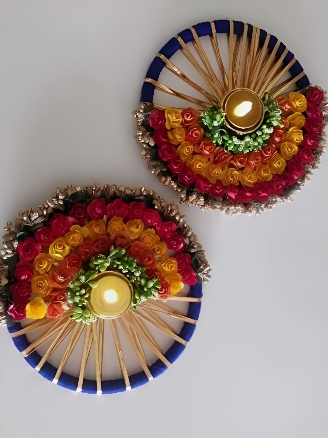Sellplus Red & Green 2 Pieces Decorative Flower With Gota Chudi Candle Holder