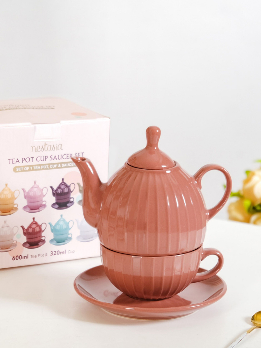 Nestasia Ambrosia Rose Colored Textured Ceramic Tea Set