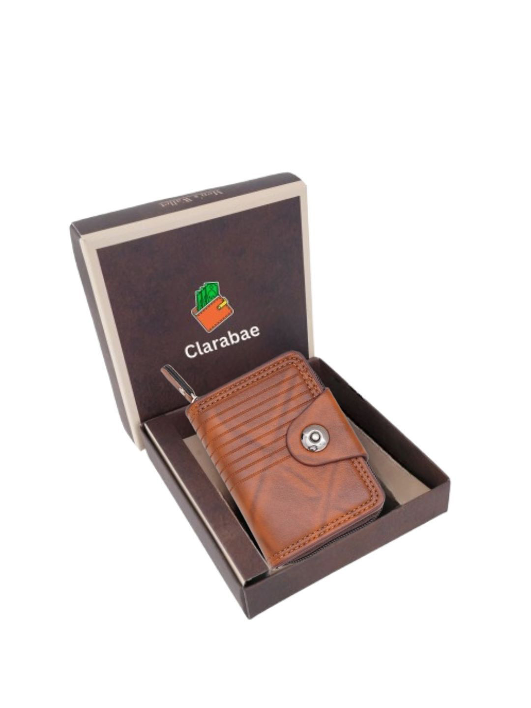 CLARABAE Men Leather Two Fold Wallet with Magnetic Closure & Zip Pocket