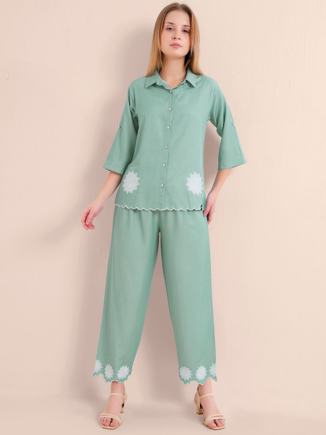 L&M Leisure and Moods Embroidered Shirt Collar Shirt With Trouser