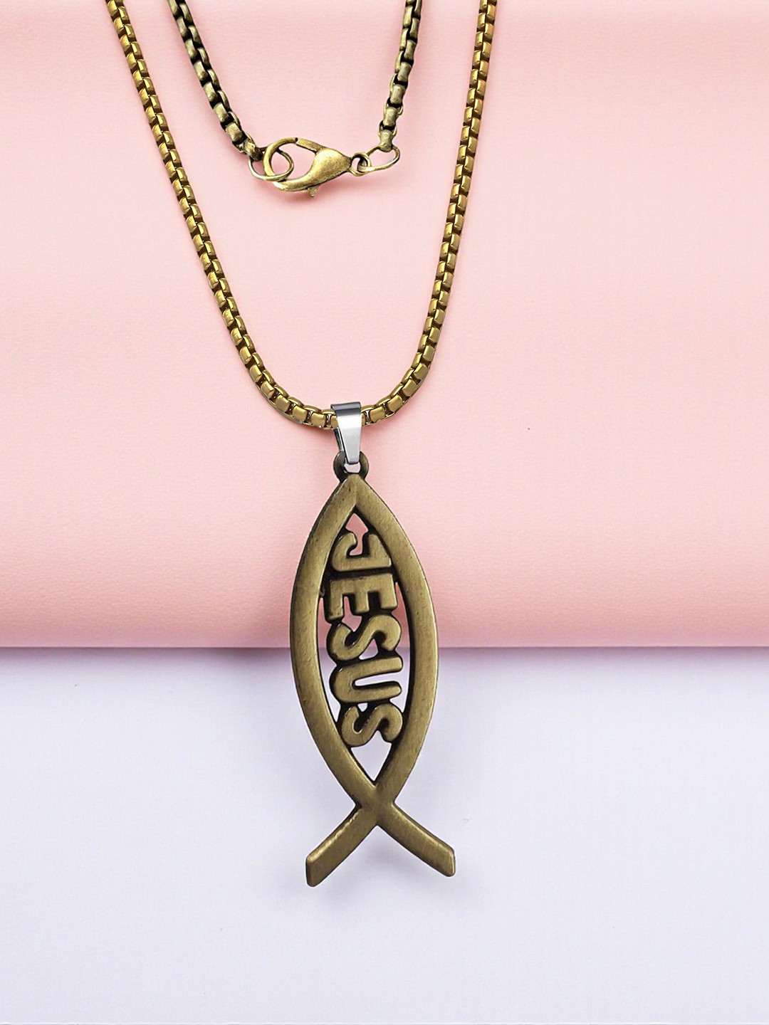THE MEN GIFT  Jesus Fish Contemporary Shaped Pendant with Chain